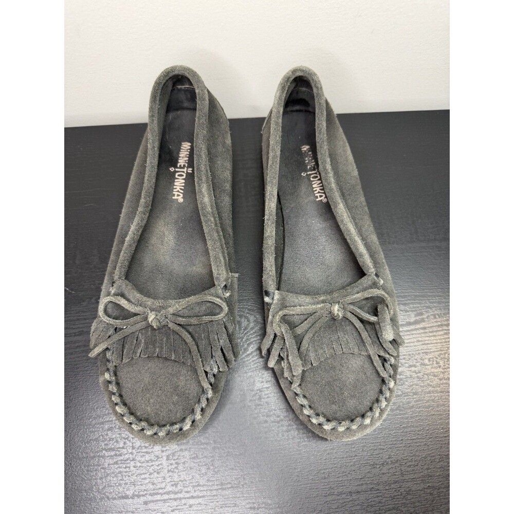 Minnetonka Suede Leather Moccasins Women's 6.5 Gray Hard sole 69929